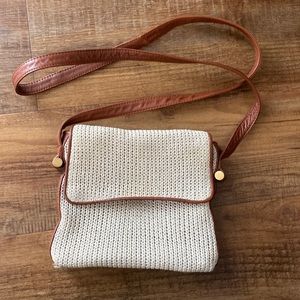 Americana by sharif cream crochet crossbody purse with brown handle strap